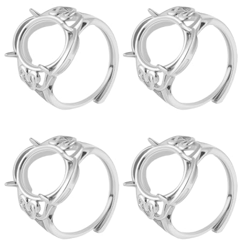 SUNNYCLUE 1 caja con 4 anillos En Blanco con Puntas, Componentes para Anillos de Dedo, Bandeja de Bisel Ovalada con Diamantes de Imitación de Circonita, Accesorios Ajustables para Bisutería, para Muje