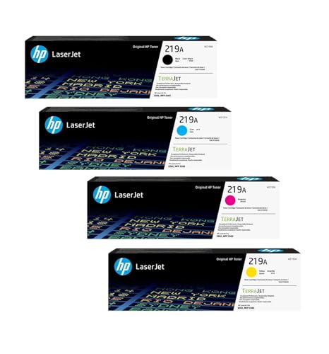 HP Juego de cartuchos de tóner originales 219A negro, cian, magenta y amarillo, en caja original con holograma, compatibles con: Color Laserjet Pro 3202, MFP 3302
