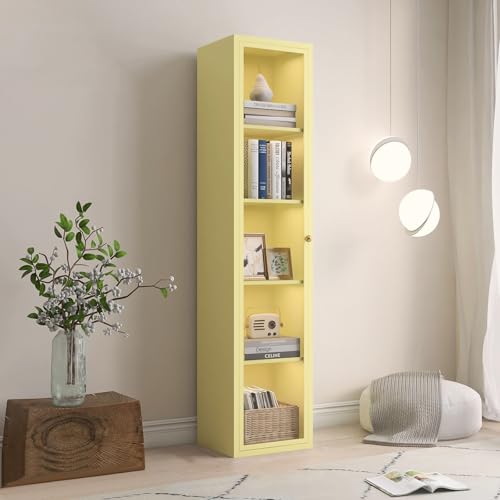 Vitrina de cristal para el hogar, oficina, coleccionables, despensa, armario de almacenamiento de metal con puertas de cristal, vitrina de trofeo, armario de cristal para curiosidades, gran capacidad