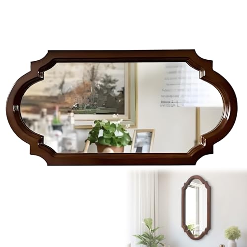 Dyinventor バスルームミラー 化粧鏡 おしゃれ 壁掛け 鏡 4mm厚の高精細ミラー 反射率が高い 歪みなし、玄関 鏡 八角鏡 木製フレーム クリアな質感 丈夫で長持ち、浴室鏡 風呂鏡 装飾鏡 水平または垂直に吊るす 自宅 寝室 リビングルーム 装
