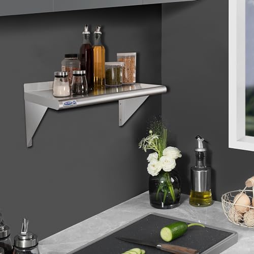 Image of HARDURA Stainless Steel Shelf 14 inch x 24 inch, 240lb Commercial Shelves Wall Mount Metal Shelving with Backsplash and Brackets for Kitchen, Restaurant, Laundry Room and Home