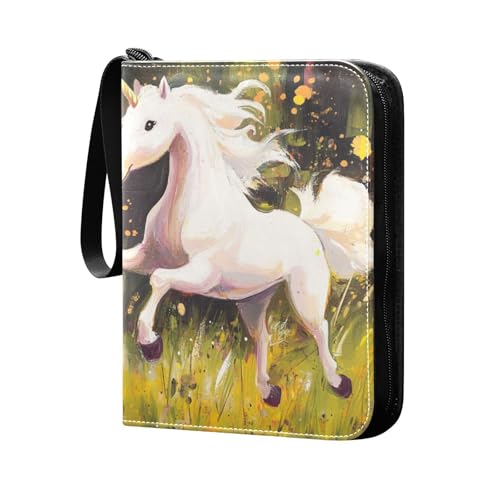 Álbum de encuadernación para tarjetas de béisbol con fundas extraíbles de doble cara para niños y niñas, juguetes de regalo de unicornio corriendo en el prado