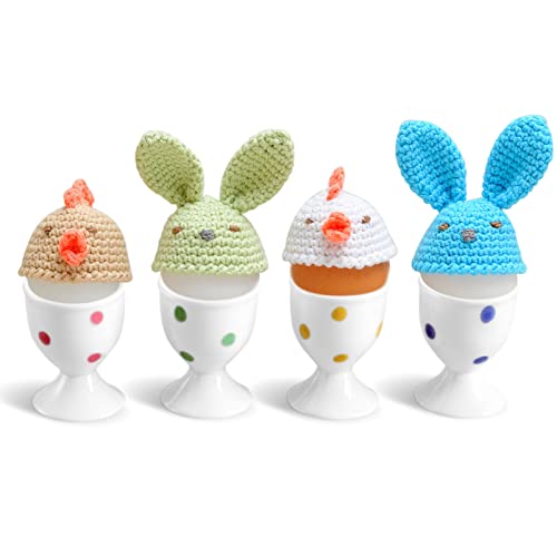 Cinf Ceramic Polka Dots Egg Cup Gift Set of 4 Porcelain Holder Breakfast Boiled Cooking Tools Stable Easy to Clean Childhood Memories Table Decoration Kitchen - Thumbnail 5