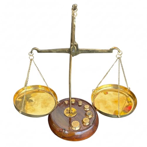Image of Salvus APP SOLUTIONS Traditional Tarazu Brass Fantasy Showpiece /Mechanical Vintage Weighing Machine With Weight Capacity Of 50 Grams (6.5X3X7.5 Inch),Multicolor