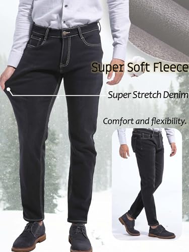 Mens Super Soft Fleece Lined Jeans Taper Slim Stretchy Thermal Jeans for Winter4