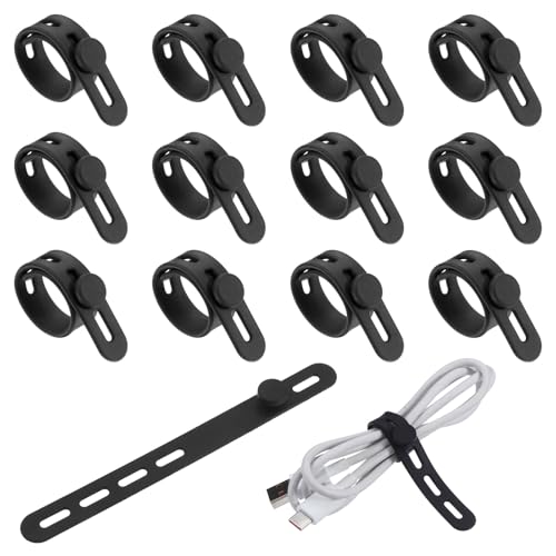 Nogeqi 12 fascette stringicavo in silicone, richiudibili, colore nero, regolabili, in silicone, riutilizzabili, per casa, ufficio, cucina