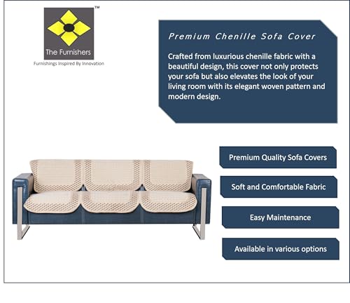 Image of Premium Chenille Woven Anti-Slip 3 Seater Sofa Cover | L-Shape Sofa Seat Protector for Living Room | Durable & Stylish Slipcover - Beige