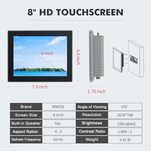 Image of 8 inch Industrial Touch Panel PC, Ratio 4:3 Multi-Touchscreen-Monitor,Wall Mounted Touch Screen Panel Computer,WiFi & Built-in Speakers,IP65 Front,Win 11 I5 RAM 8G+512G SSD