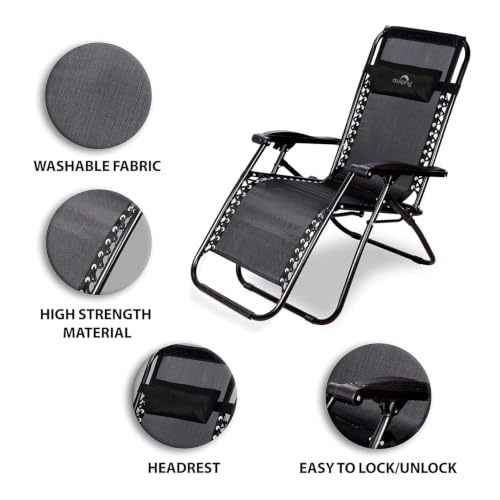 Image of DOLPHY Folding Camping Chairs | Zero Gravity Chair |Portable and Foldable Recliner Chair for Resting|Adjustable Pillow|Full Body Support|Young and Old People (Black)