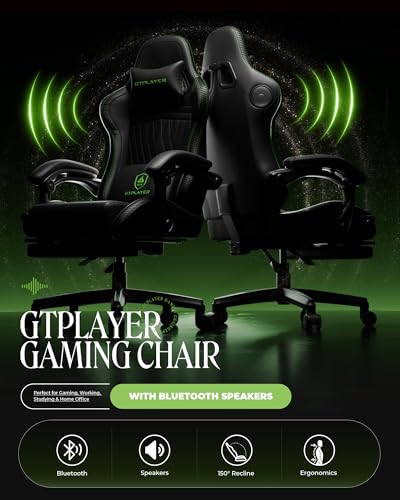 Image of GTPLAYER ACE-PRO Music Gaming Chairs - Built-in Speakers, App Support & Bluetooth Control, Computer Game Chairs with Footrest for Adults, Ergonomic, Reclining, Linkage Armrest, Black