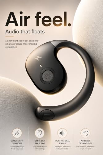 Image of Glide OWS Open Ear Wireless TWS Earbuds, Custom EQ, Bluetooth 5.4 Earphones, 50H Playtime, Fast Charging Case, 50ms Low-Latency Gaming & Touch Controls Midnight. Black
