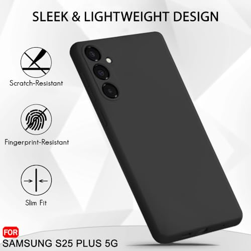 Image of TheGiftKart Liquid Silicone Back Cover Case for Samsung Galaxy S25 Plus 5G | Soft Micro-Fibre Lining Inside | Camera & Screen Protection | Shockproof Cover for Samsung S25 Plus (Silicone, Black)