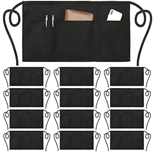 NOBONDO 12 Pack Waitress Aprons with 3 Pockets – Waist Aprons for Women Men Commercial Waiter Half Apron with Extra Long Straps Reinforced Seams for Restaurant Server Work