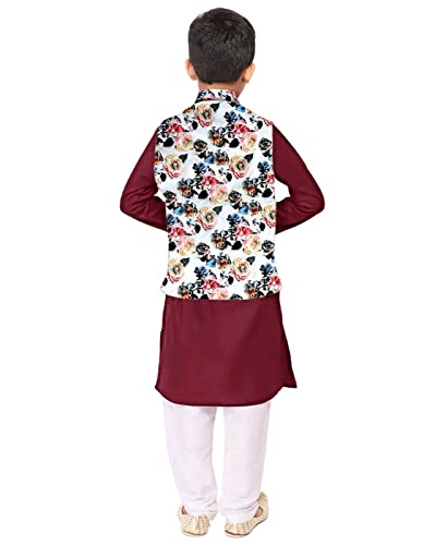 Image of Os Men's & boy kurta pyjama set with nerhu jackets (Multi printed) in cotton (baap beta|father son|)
