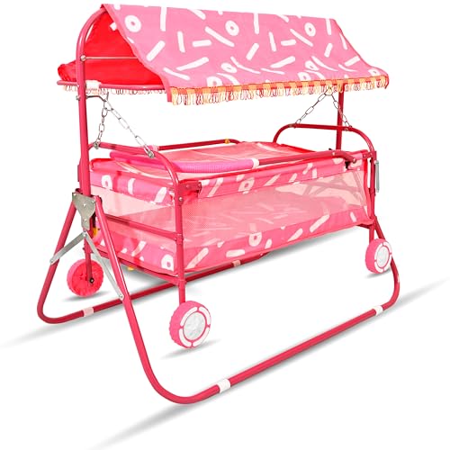 Image of AVANI METROBUZZ Baby Folding Cradle Swings Jhula Palna Comfortable Sleep with Mosquito Net for 0-15 Months Infant & Toddlers Newborn Babies