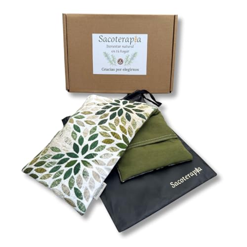 Sacoterapia – Saco térmico semillas 50x16 cm Olive – Bolsa de calor y frío microondas – Lavanda, romero y trigo – Funda lavable – Alivio natural – Hecho en España (OLIVE, 50X16)