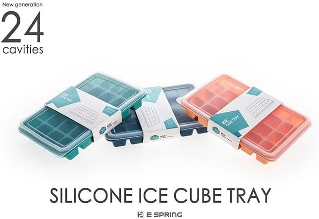 Miniatura 2 de Juego de 2 bandejas para cubitos de hielo, de fácil liberación, 24 moldes de silicona flexibles para cubitos de hielo con tapa extraíble, bandejas