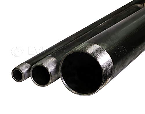 Everflow PCBL1248-5 Pre Cut Industrial Steel Pipe, Half Inch Threaded Black Pipe Nipples For DIY Vintage Furniture, 1/2 In x 48 In (Pack Of 5)