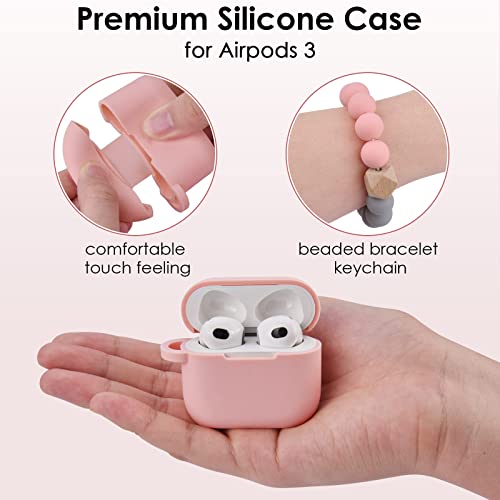 Image of Case for Airpods 3 (2021), Filoto Silicone Airpod 3rd Generation Case Cover with Bracelet Keychain, Cute Protective Case for Apple Air Pod 3 Wireless Charging Case Women(Pink)