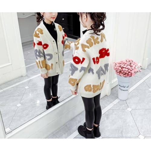 Girls' Three Dimensional Patterned Long Sleeved v-Neck Cardigan Knitted Fashionable Sweater Long Coat3