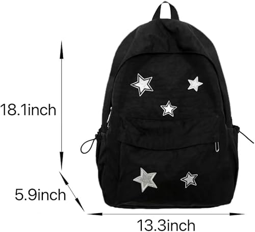 Miniatura 4 de Linda mochila estética Y2K con patrón de estrellas, mochila para computadora portátil, suministros de regreso a la universidad, Negro -, Mochila