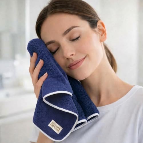 Image of LINEAR Microfiber Hand Towels /Small Size Towel /Face Towel /Towel for Men, Women & Babies /Ultra Soft, Absorbent & Quick Dry Towels for Gym, Travel 500 GSM (Blue-2)