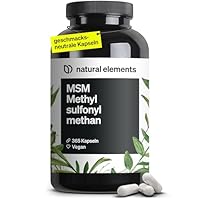 natural elements MSM Kapseln - 365 vegane Kapseln - Laborgeprüfte 1600mg Methylsulfonylmethan (MSM) Pulver pro Tagesdosis - Ohne Magnesiumstearat, hochdosiert und in Deutschland produziert