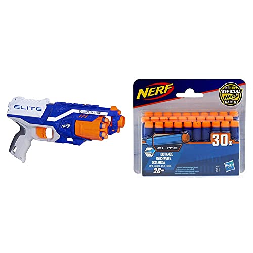 Hasbro B9837EU40 B9837EU4 - N-Strike Elite Disruptor Spielzeugblaster, mit Trommelmagazin & A0351EU6 Hasbro A0351 N-Strike Elite 30er Dart Nachfüllpack