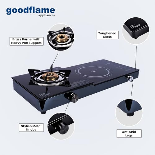 Image of goodflame Twin DX Dual-function,1 Gas Burner + 1 Infra Induction cooktop Glass Manual Gas Stove (1 Burners)