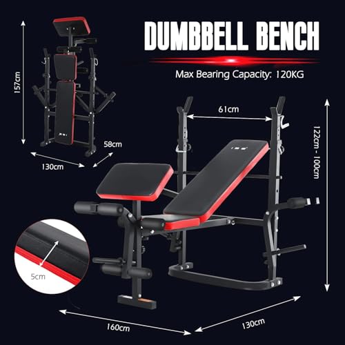Adjustable Full Weight Bench, Multifunctional Foldable Fitness Bench for Full Workout - SY-5430B, Black, Red
