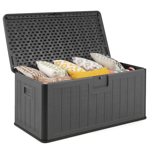 COSTWAY Gartenbox 378 L, Auflagenbox Wasserdicht für Garten mit Abschließbarem Deckel, Aufbewahrungsbox für Kissen & Gartengeräte, Kissenbox Outdoor für Terrasse, Balkon, Garten (Grau)