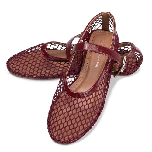 FUNKYMONKEY Women's Mesh Ballet Flats Casual Round Toe Mary Jane Flats Shoes4