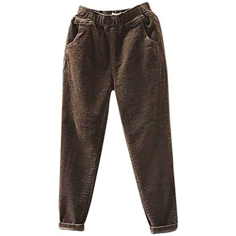 Janly Clearance Sale Women's Pants, Women Plus Size Corduroy Elastic Waist Pocket Harem Pants Long Pants, for Winter & Christmas (Coffee-L) Cover