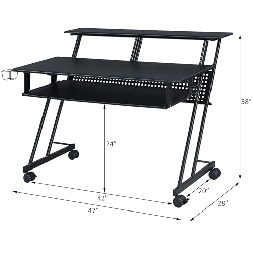 aphrophina Black Music Recording Studio Desk with Keyboard Tray, Lightweight Design, Ample Space for 61-Key Keyboard and Accessories
