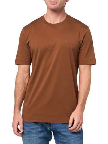 BOSS Camiseta masculina de gola redonda de algodão com logotipo pequeno, Sépia profunda, XGG