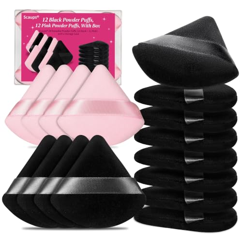 Scaups 24Pcs Black and Pink Powder Puff Triangle Powder Puffs Powder Puffs for Makeup and Cosmetic Foundation
