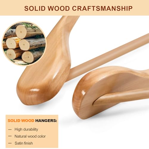 ManGotree hölzerne Anzugbügel, Hochleistungs-Kleiderbügel, breitschultrige Holzbügel mit Rutschfester Aufhängestange, Kleiderbügel aus Massivholz für Kleider, Jacken, Hosen, Mäntel, 6 Pack(natürlich)