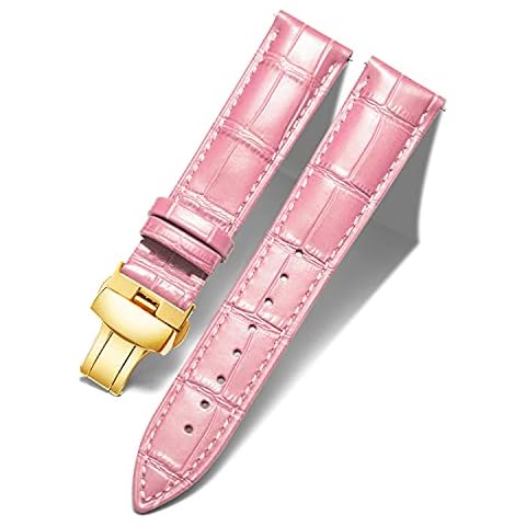 Correa de Reloj de Cuero Genuino con Hebilla de despliegue de Oro Mariposa Cover