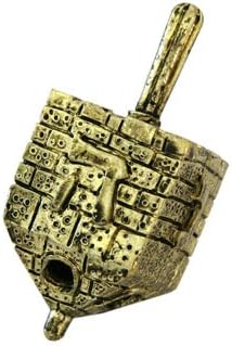 Hanukkah Chanukkah Dreidel Collectors, Brass, Gold Colored, Bricked Jerusalem Wall 1 5/8" x 0.7" x 0.7 Hebrew Lettering