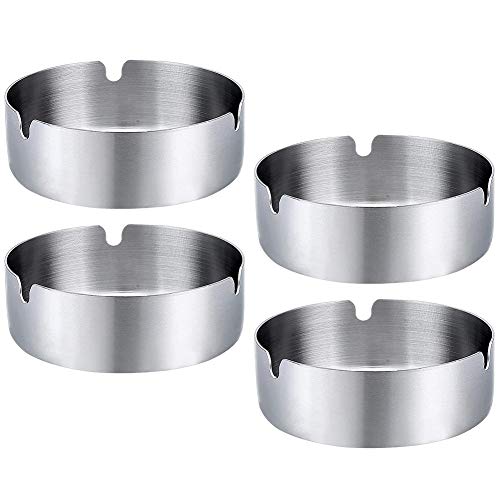 LLMZ 4 Pièces Cendrier Rond Inoxydable Cendrier, Cendrier en Métal, Cendrier de Table Coupe-Vent, Cendrier Portable, pour Utilisation Intérieure ou Extérieure, Parfait pour la Maison ou le Bureau