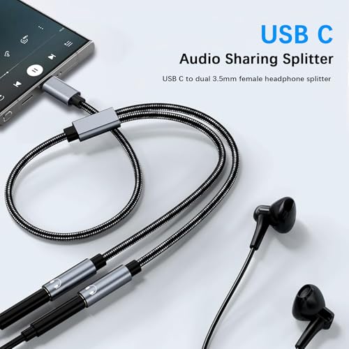 Avigers Audio Splitter Cable, Aux Splitter Adapter 1 in 2 Out, USB C Male to 2 3.5 mm Female Headphone Adapter for Samsung, Smartphone, Headphones, Speakers, PS4, Switch, Tablets, PC