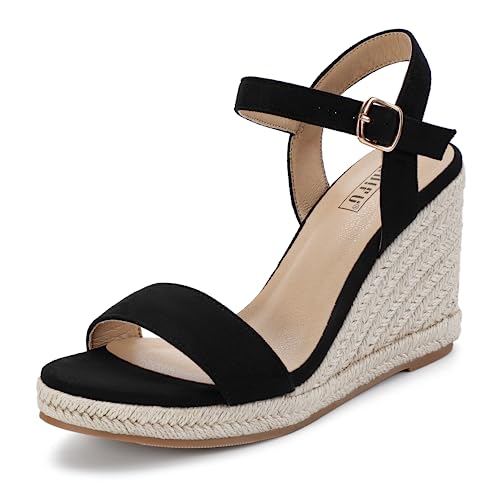 Image of IDIFU IN4 Espadrille Wedge Sandals for Women Open Toe Ankle Strap Platform Wedges Heels Causal Summer Wedge Shoes Comfortable Espadrilles Wedges
