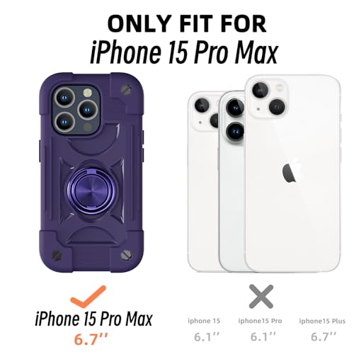 Image of MARKILL Compatible with iPhone with Built-in 360Rotating Ring Stand, Military Grade Drop Protection Full Body Rugged Heavy Duty Case Durable Cover (Deep Purple, iPhone 15 Pro Max 6.7 inch)