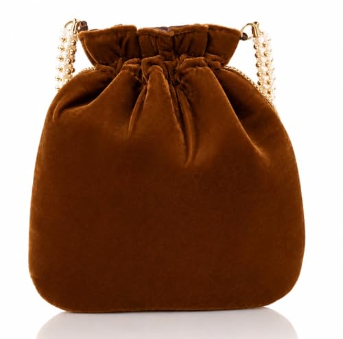 Image of Velvet Potli Bag with Golden & Silver Beaded Flower Embroidery - Handcrafted Ethnic Drawstring Bag for Weddings, Parties & Festive Gifts - Beaded Handle & Tassels for Women