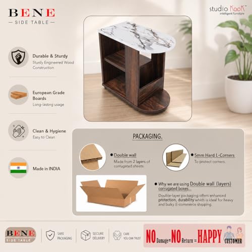 Image of Studio Kook Bene Engineered Wood Side Table | End Table with Storage, Matte Finish, DIY (DO IT Yourself) Assembly (Junglewood Marble)