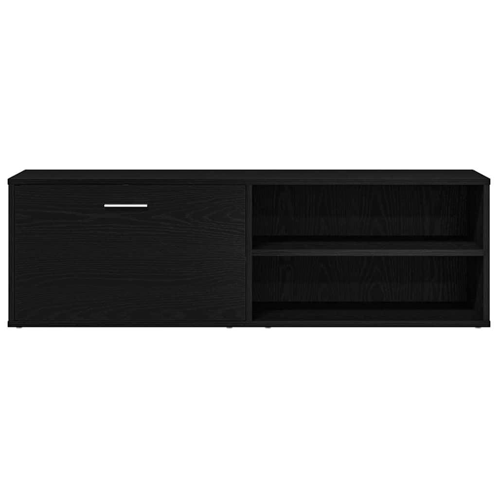 Szafka TV z czarnego dębu z materiału drewnopochodnego 120 x 34 x 37 cm, szafka pod telewizor z 1 drzwiami i 2 otwartymi półkami, miejsce do przechowywania do salonu, sypialni, do gier i