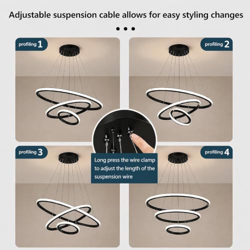 Image of Dreamie Mordern Led Chandelier Lights for Ceiling Size 600 Mm | Hanging Decoration Light for Living Room /Dinning Table /Office /Restaurant | Jhumar for Hall Decor | Black