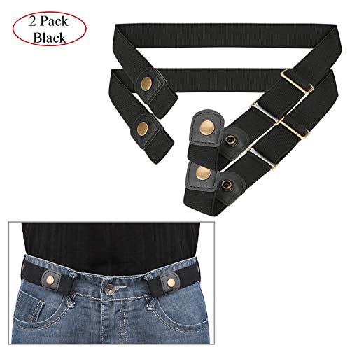 Image of No Buckle Elastic Belt for Men /Women 2 Pack Black, Fits waist 24-35in