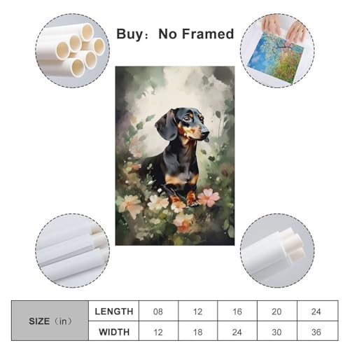 Tableau Teckel et fleurs pour decoration murale de chambre a coucher moderne