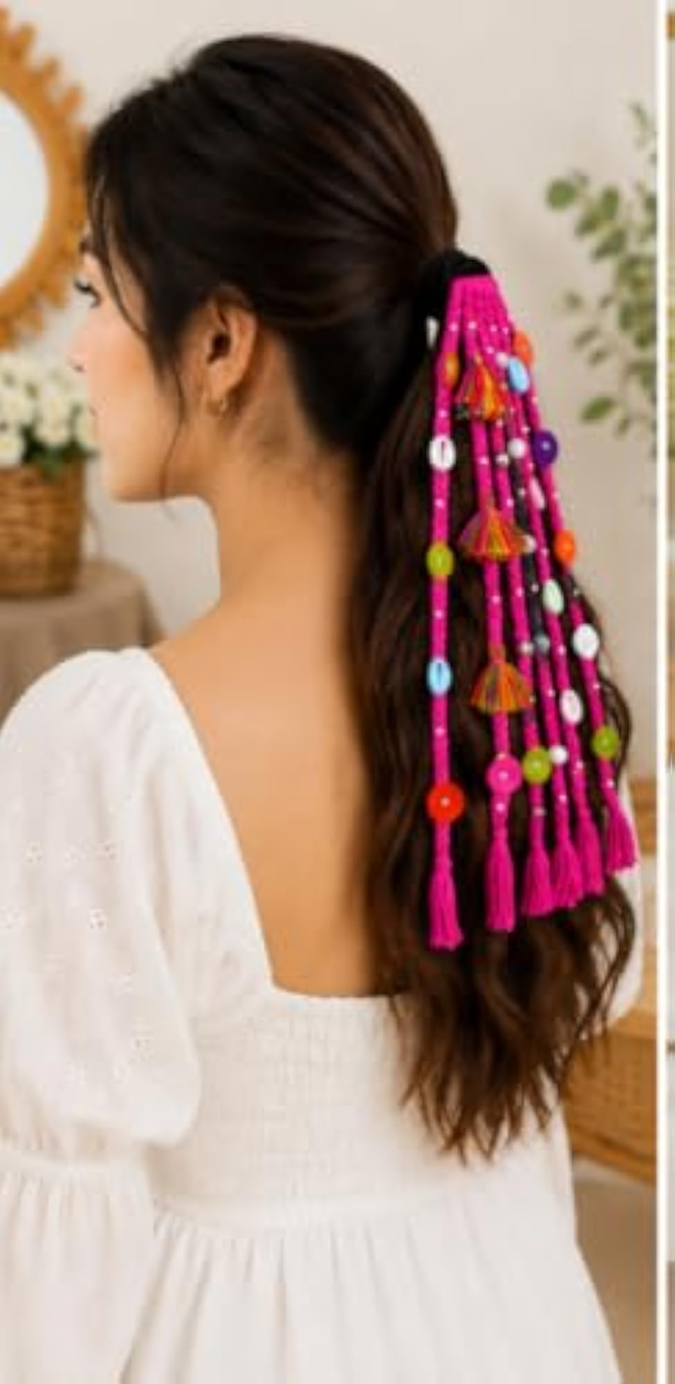 Boho Braided Hair Extension Ponytail with Beads and Shells